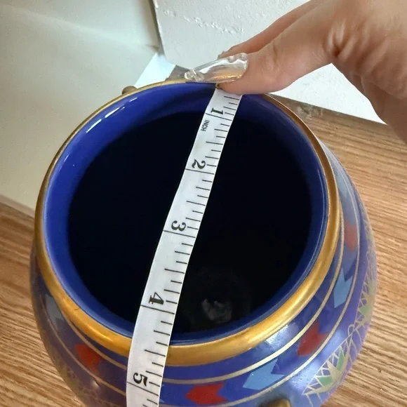 24kt gold Egyptian Motif Blue & Gold Decorative Urn Vase - Picture 5 of 5